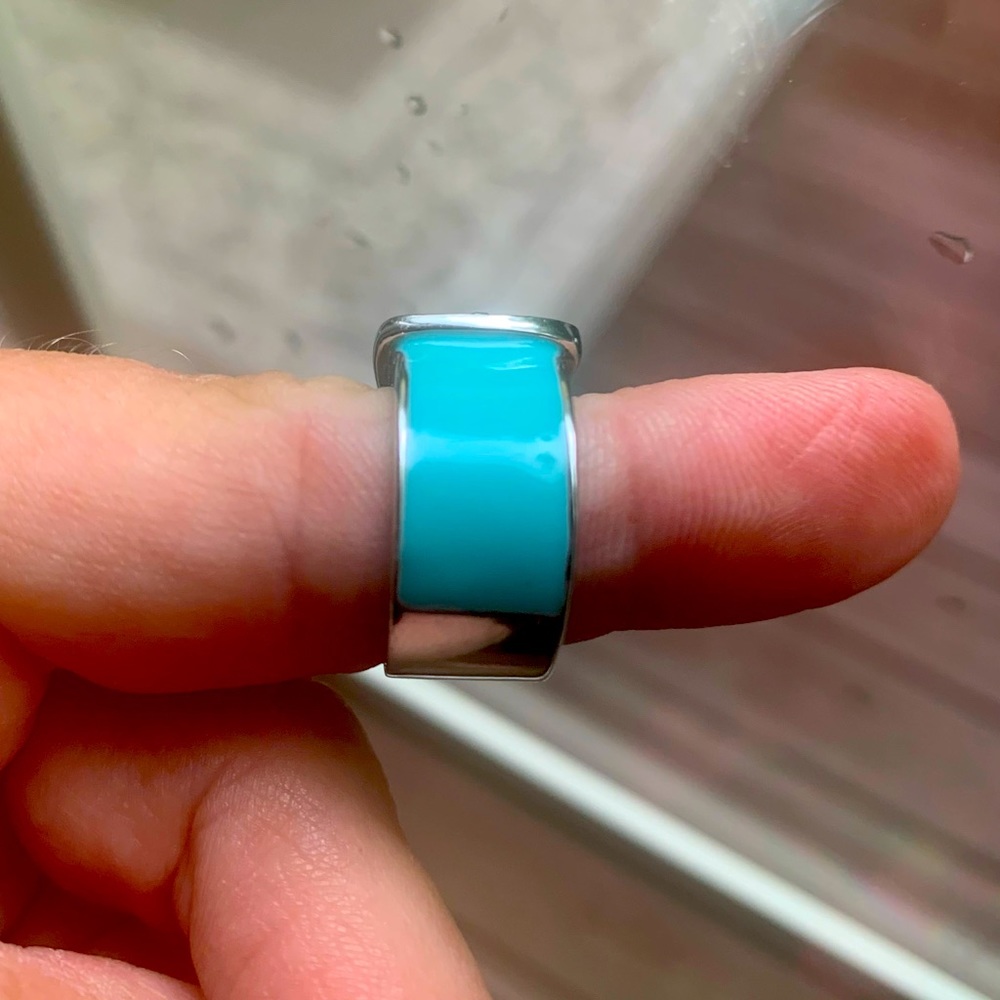 Belt Ring size 6 - teal w white stones - Picture 6 of 8